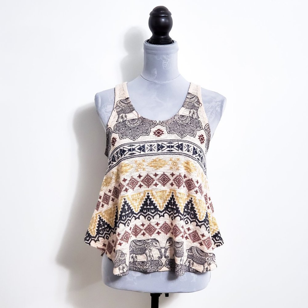 Boho Cream Multicolor Knit Tank Top